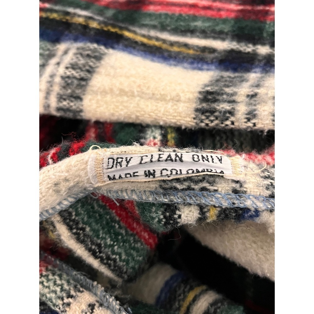 Vintage Plaid‎ Hooded Poncho Cape Fringe Zip Front Made in Colombia - Picture 4 of 11